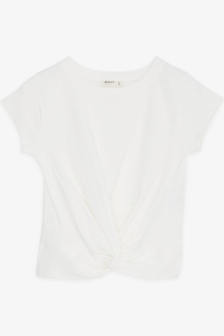 BRE Breeze Girl Child Crop T-Shirt with Cross Detail, 94 Years, Ecru - Le Perreux-Sur-Marne