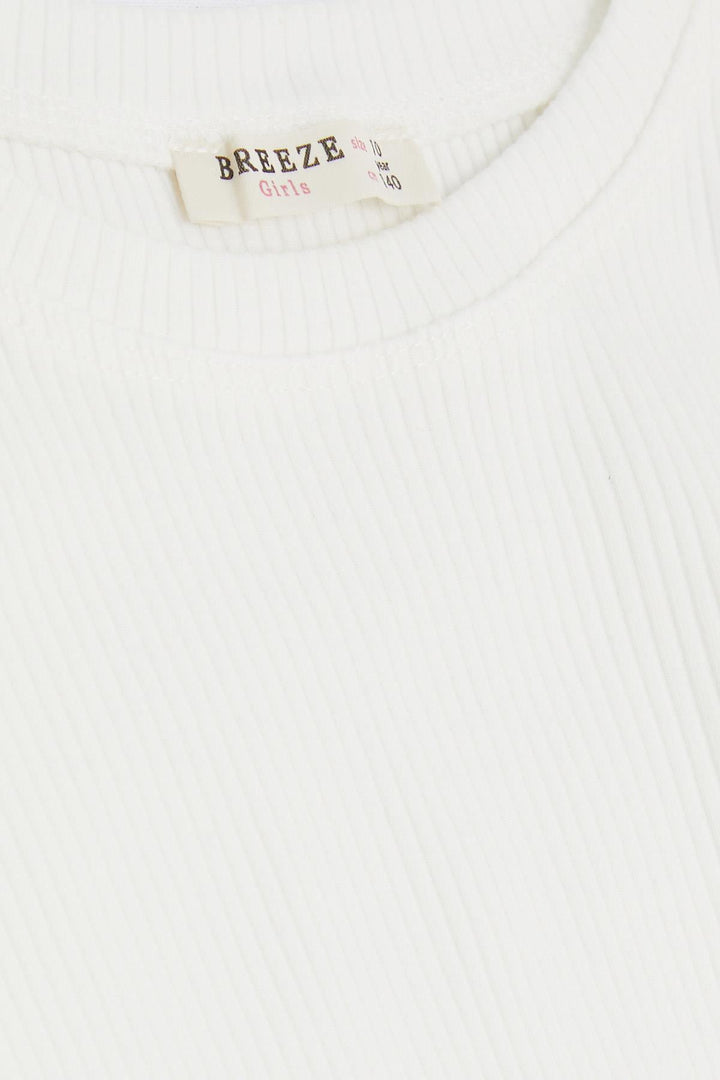 BRE Breeze Girl Child Crop T-Shirt with Cross Detail, 94 Years, Ecru - Le Perreux-Sur-Marne