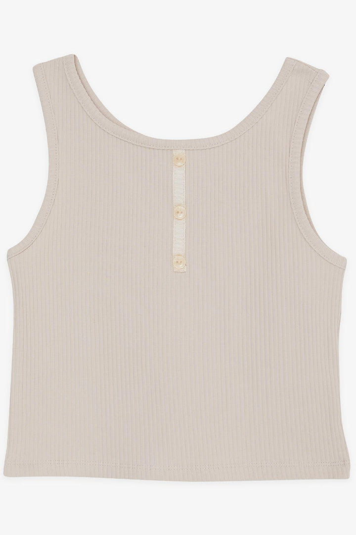 BRE Breeze Girl Child Crop T-Shirt with Button Accessories, 94 Years, Beige - Galapagar