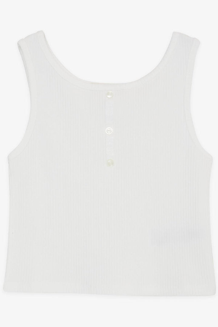 BRE Breeze Girl Child Crop T-Shirt with Button Accessories, 94 Years, White - Anderlecht