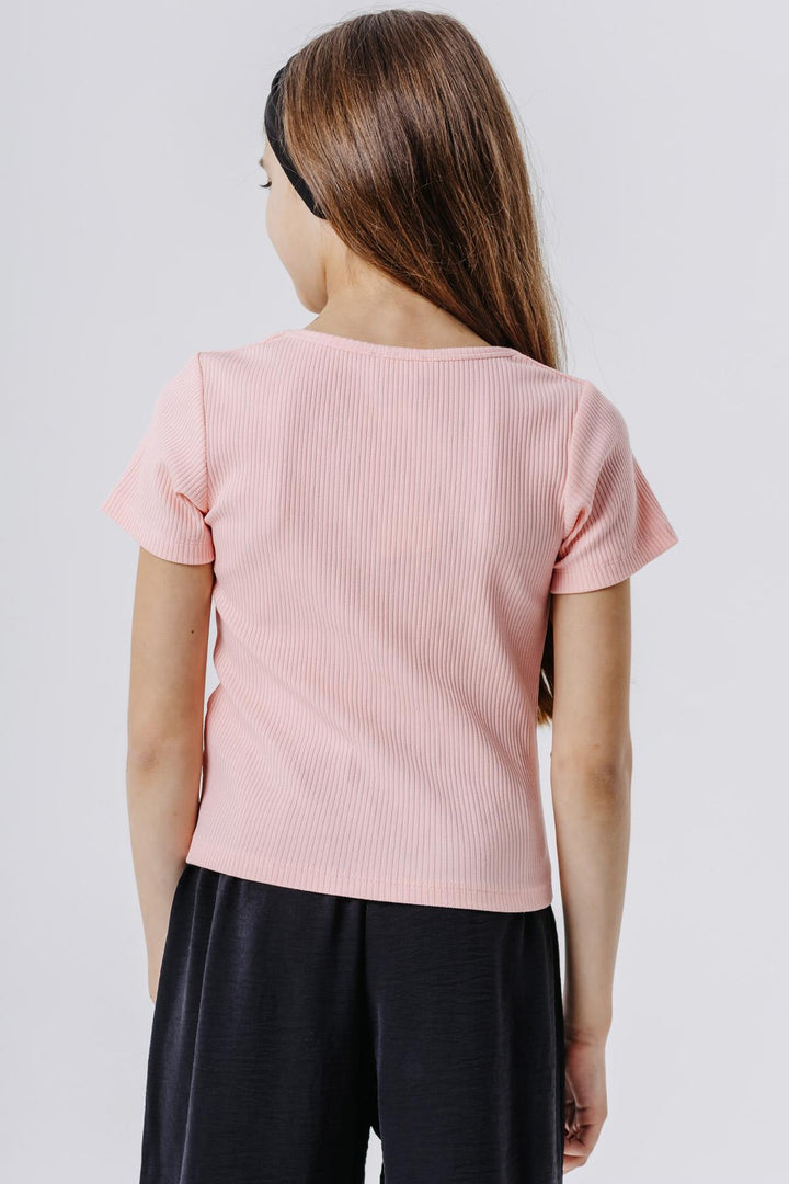 BRE Breeze Girl Child Crop Top Ribbed Square Neck 94 Years, Salmon - The Woodlands