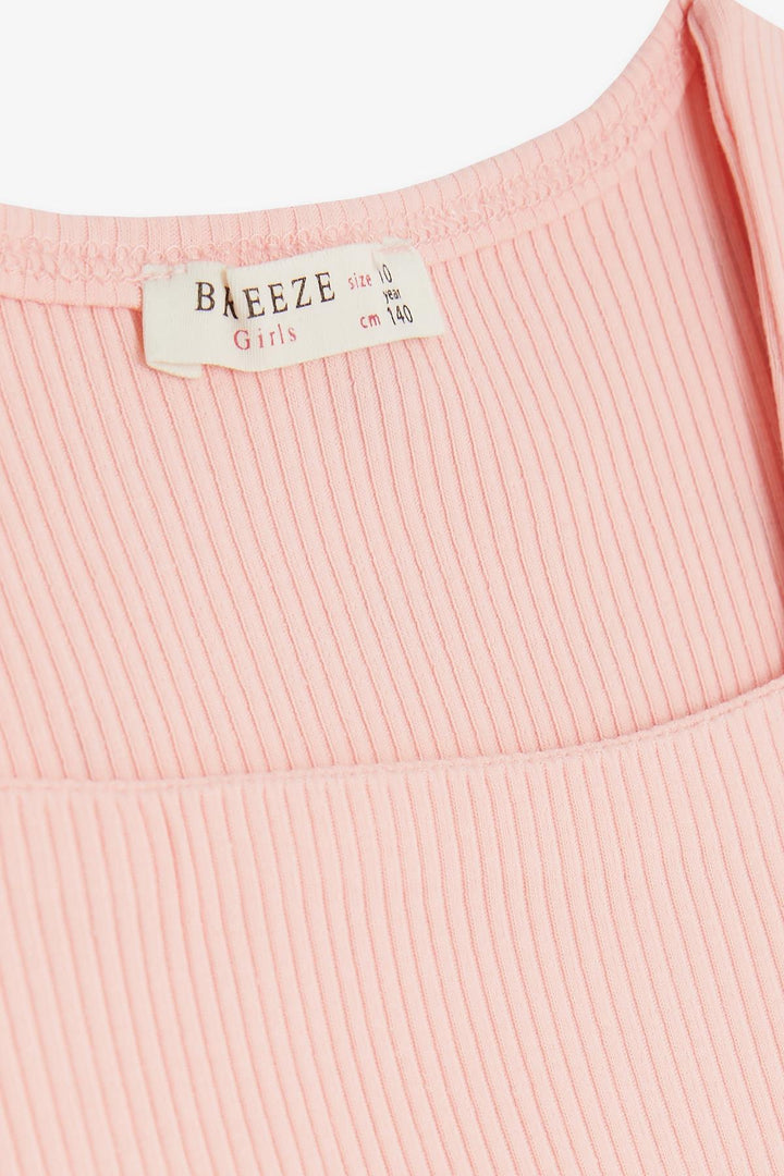 BRE Breeze Girl Child Crop Top Ribbed Square Neck 94 Years, Salmon - The Woodlands
