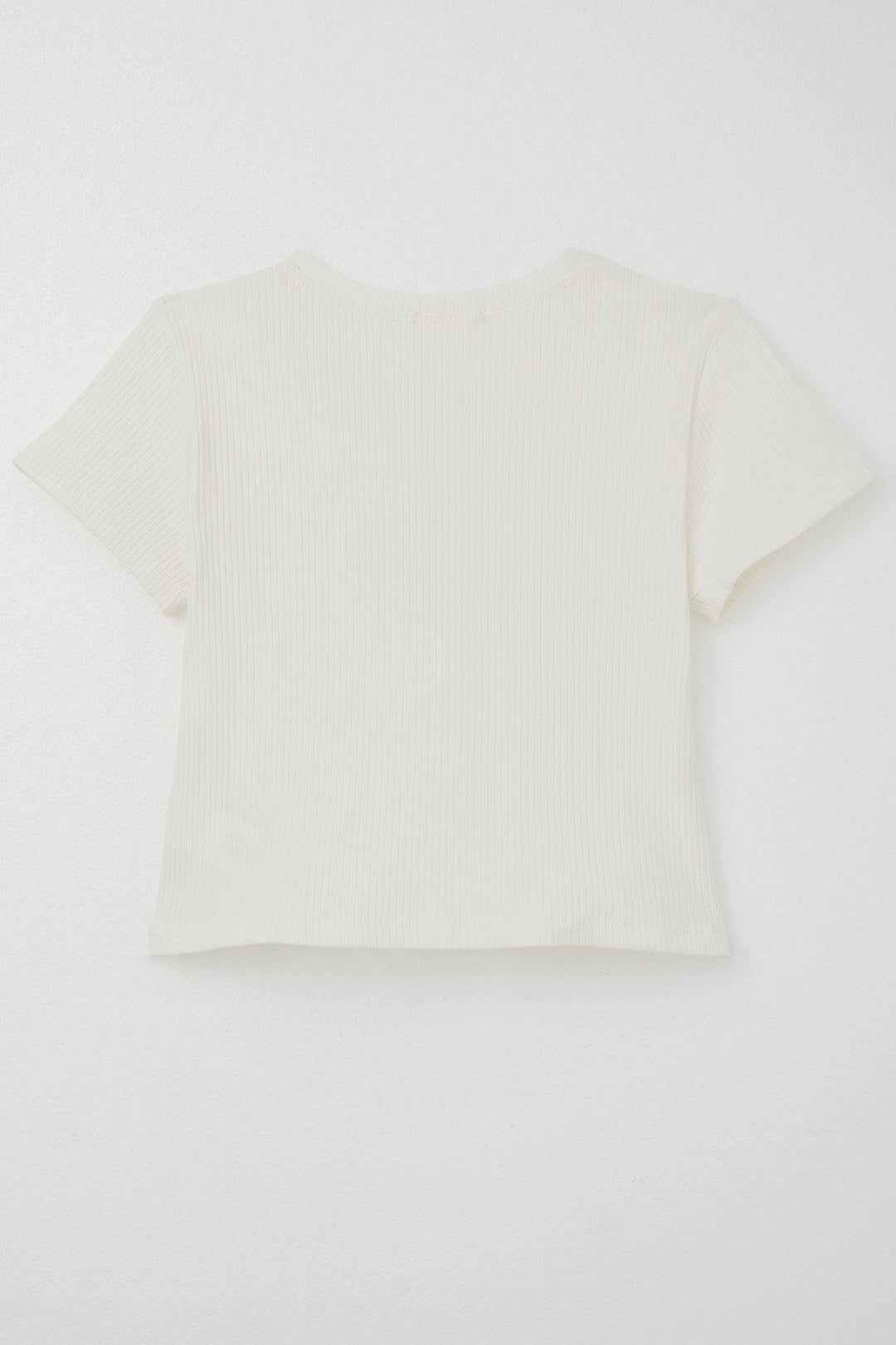 BRE Breeze Girl Child Crop T-Shirt with Bow Emblem Accessory, 94 Years, Ecru - Rheine