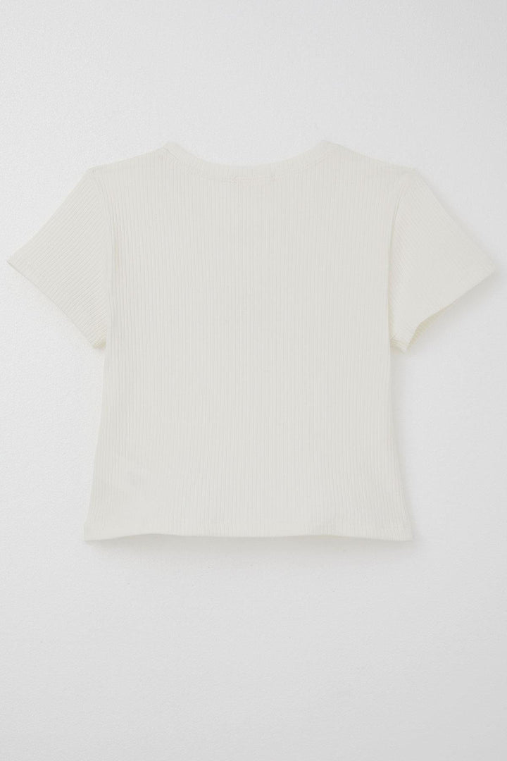 BRE Breeze Girl Child Crop T-Shirt with Bow Emblem Accessory, 94 Years, Ecru - Rheine