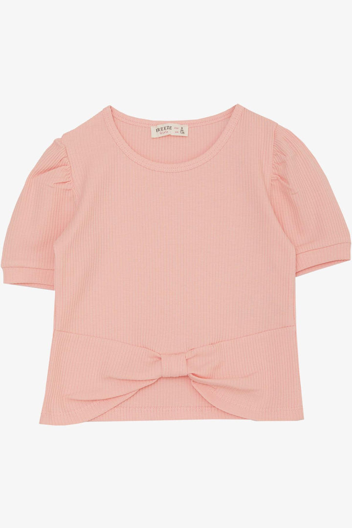 BRE Breeze Girl Child Crop T-Shirt with Belly Neckline Detail 84 Years, Salmon - Santa Clarita