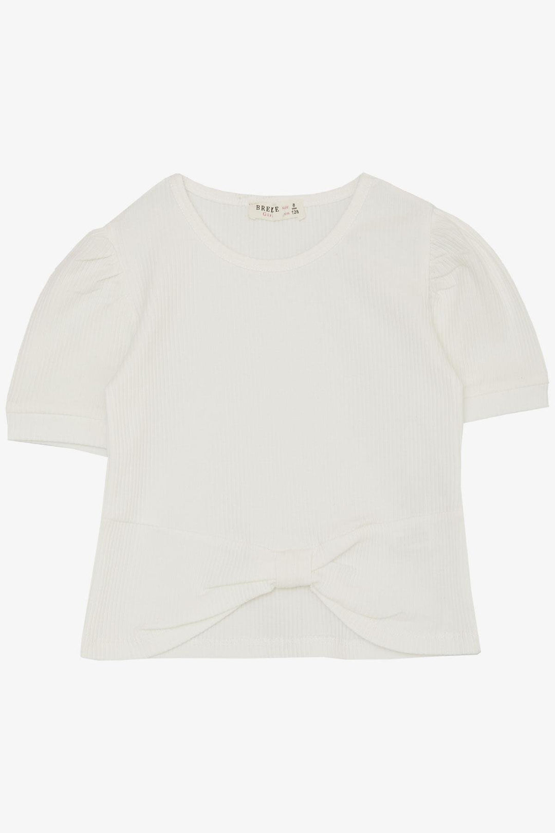BRE Breeze Girl Child Crop T-Shirt with Belly Neckline Detail, 84 Years, Ecru - Covilhã
