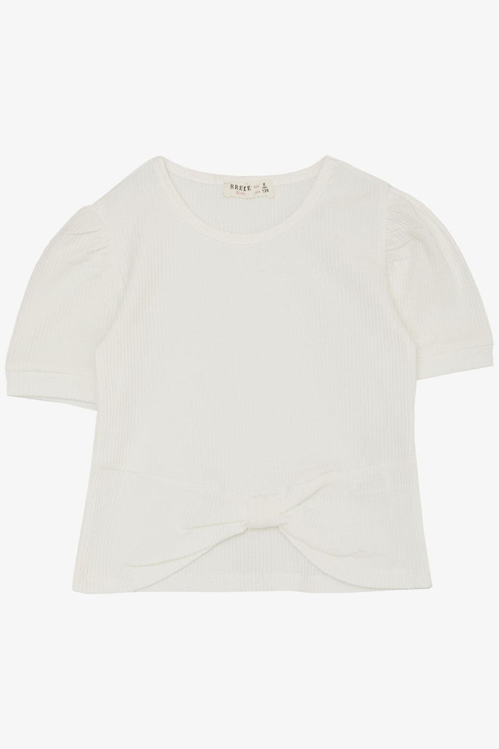 BRE Breeze Girl Child Crop T-Shirt with Belly Neckline Detail, 84 Years, Ecru - Covilhã
