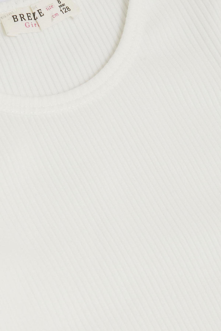 BRE Breeze Girl Child Crop T-Shirt with Belly Neckline Detail, 84 Years, Ecru - Covilhã