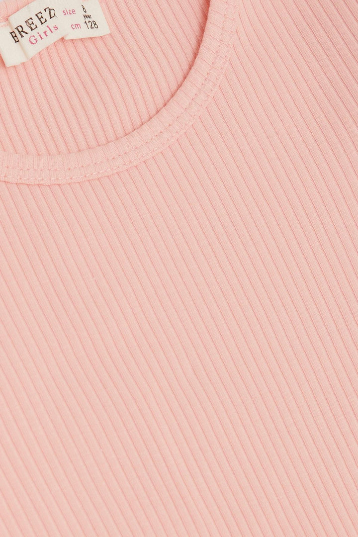 BRE Breeze Girl Child Crop T-Shirt with Belly Neckline Detail 84 Years, Salmon - Santa Clarita