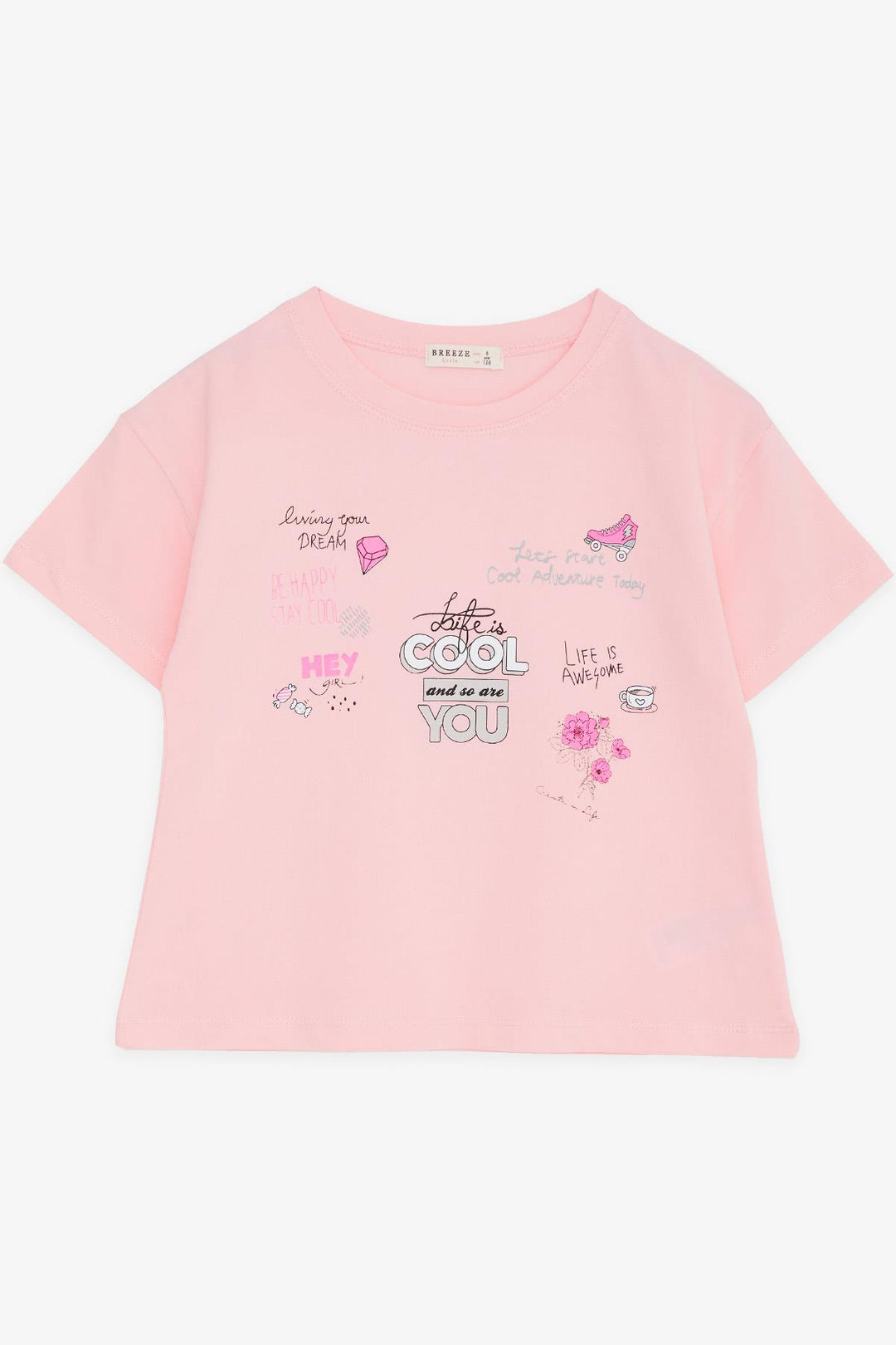 BRE Breeze Girl Child Crop T-shirt Happiness Themed 84 Years, Powder - Villareal