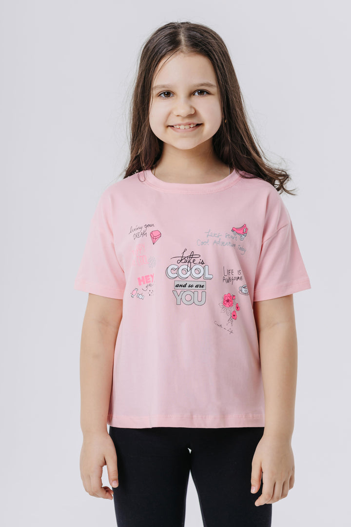 BRE Breeze Girl Child Crop T-shirt Happiness Themed 84 Years, Powder - Villareal