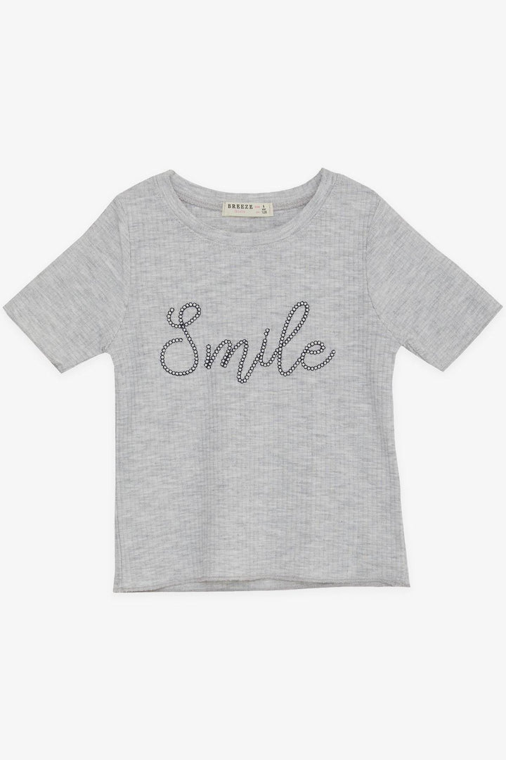 BRE Breeze Girl Child Crop T-Shirt Embroidered Text Printed 84 Years, Grey Melange - Toronto