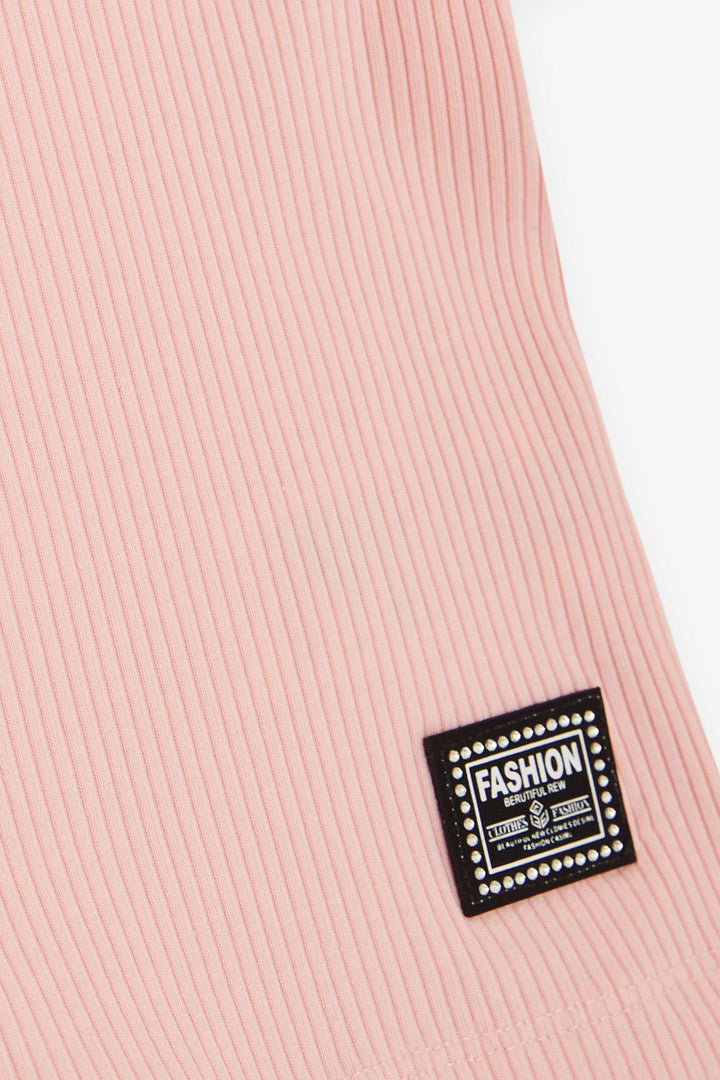 BRE Breeze Girl Child Crop Top with Open Shoulder Detail Ribbed 94 Years, Salmon - Schwabach