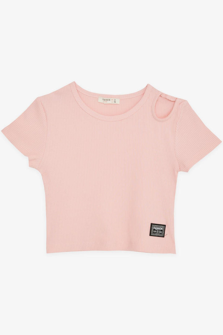 BRE Breeze Girl Child Crop Top with Open Shoulder Detail Ribbed 94 Years, Salmon - Schwabach