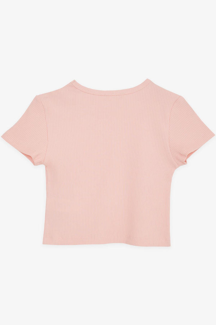 BRE Breeze Girl Child Crop Top with Open Shoulder Detail Ribbed 94 Years, Salmon - Schwabach