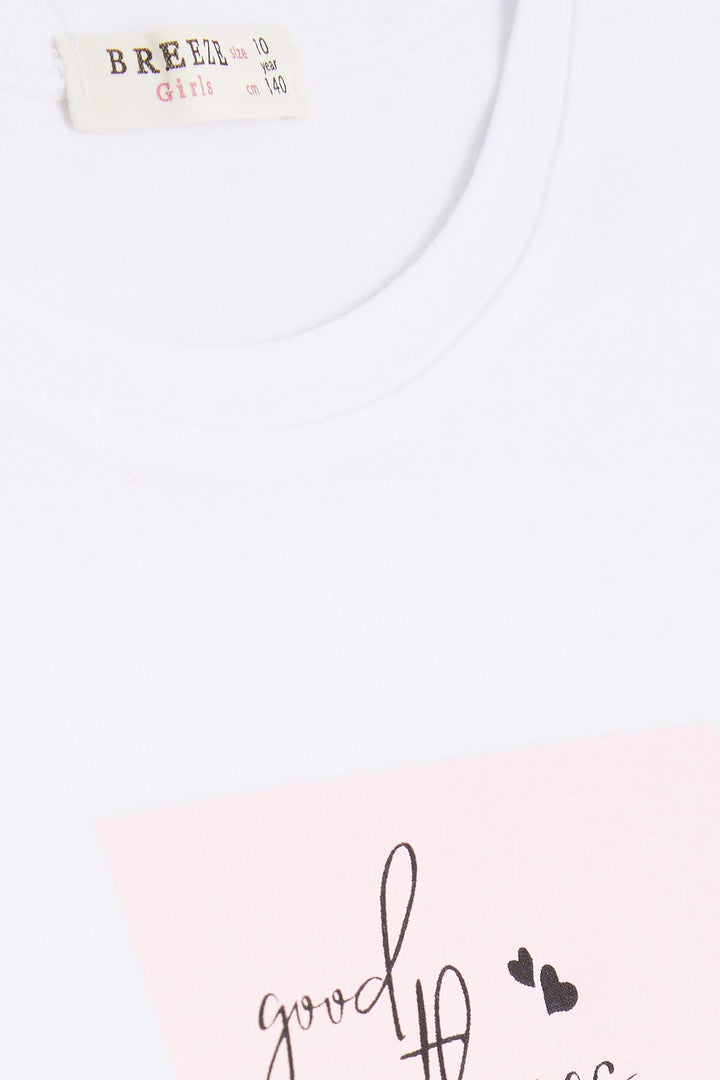 BRE Breeze Girl Child Crop T-Shirt with Printed Text and Side Slits, 94 Years, White - Wuppertal