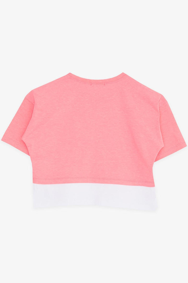 BRE Breeze Girl Child Crop T-Shirt with Printed Text and Side Slits, 94 Years, Neon Pink - Logroño