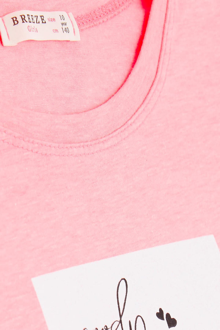 BRE Breeze Girl Child Crop T-Shirt with Printed Text and Side Slits, 94 Years, Neon Pink - Logroño