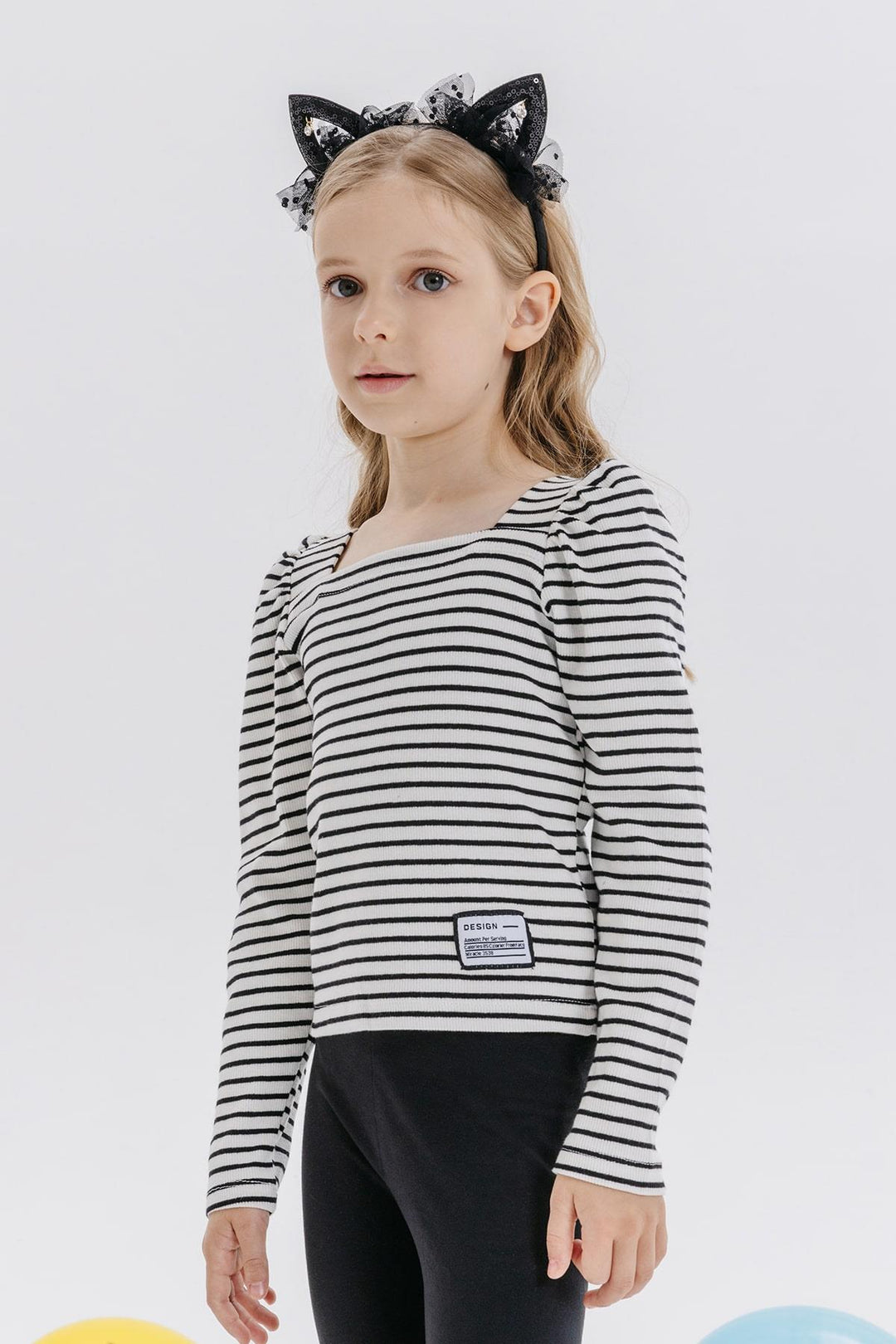 BRE Breeze Girl Child Crop Long Sleeve T-Shirt Striped Square Neck 84 Years, Ecru - Lissone