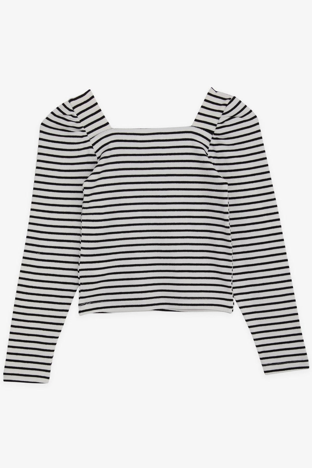 BRE Breeze Girl Child Crop Long Sleeve T-Shirt Striped Square Neck 84 Years, Ecru - Lissone