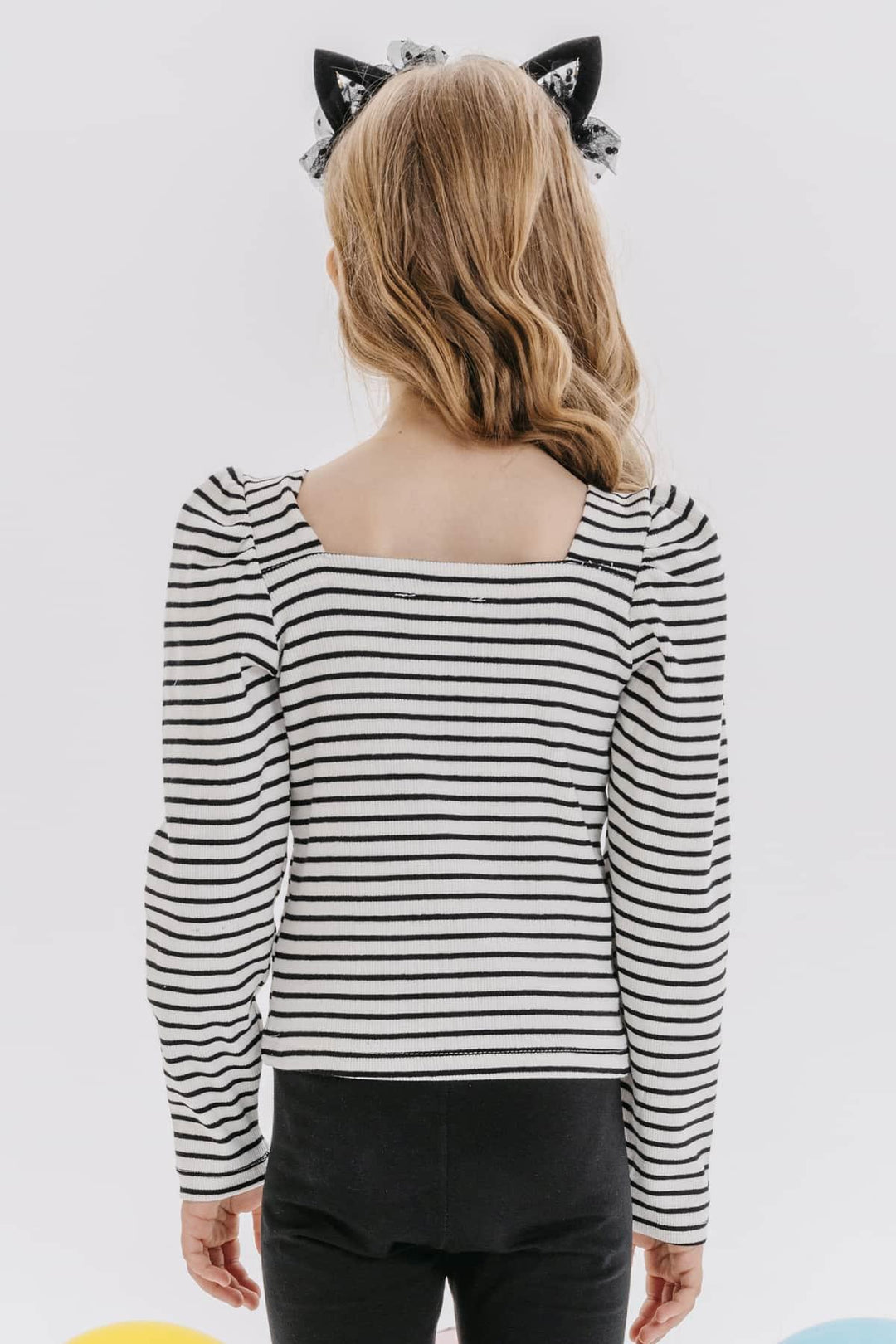 BRE Breeze Girl Child Crop Long Sleeve T-Shirt Striped Square Neck 84 Years, Ecru - Lissone