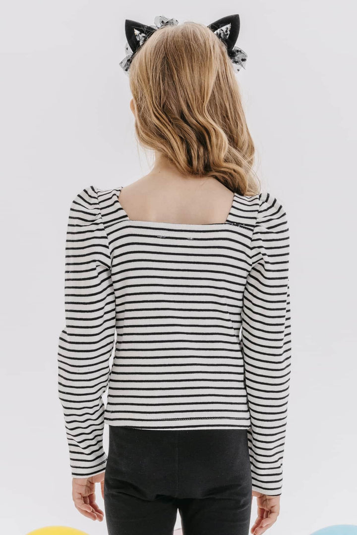BRE Breeze Girl Child Crop Long Sleeve T-Shirt Striped Square Neck 84 Years, Ecru - Lissone