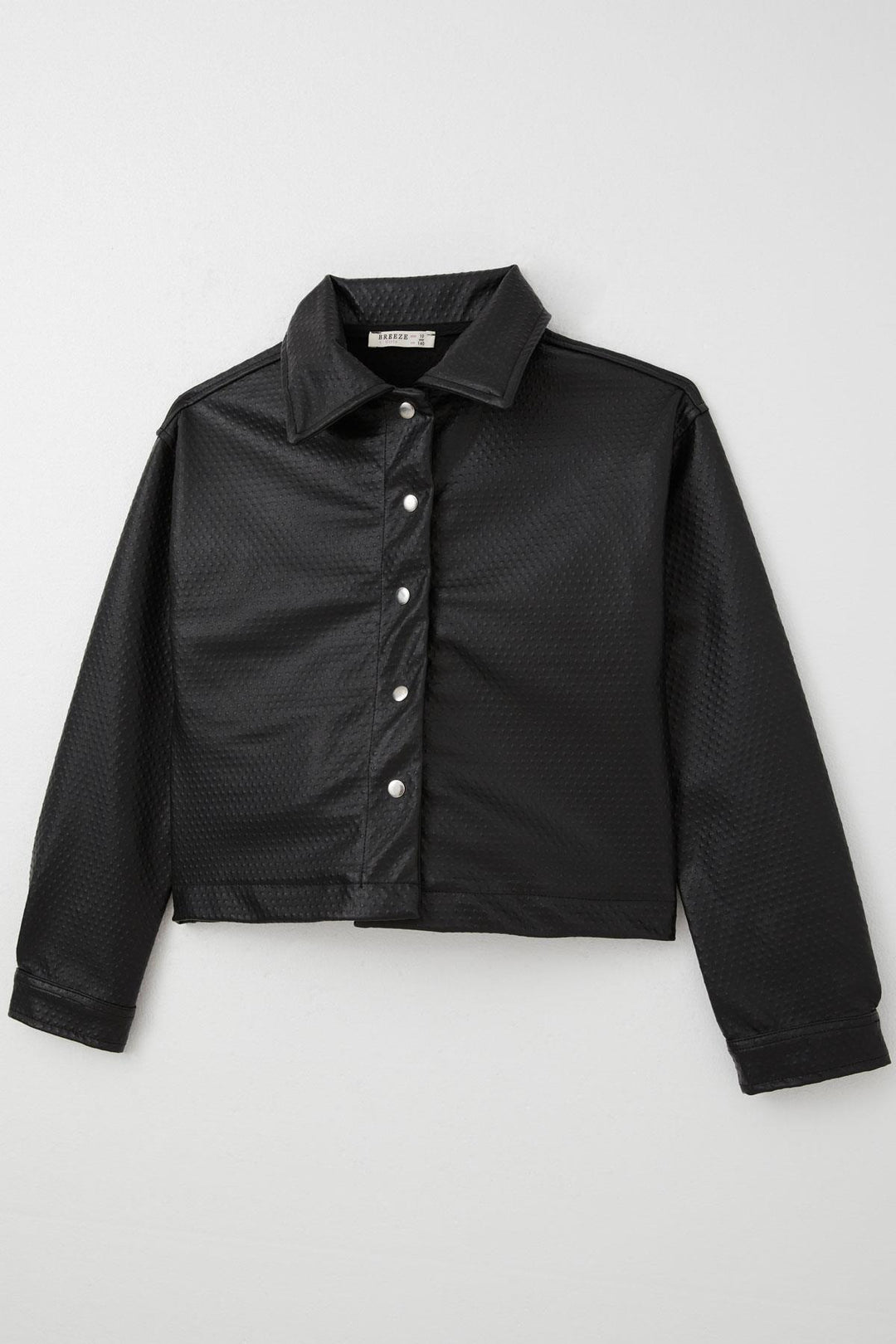 BRE Breeze Girl Child Leather Jacket Embossed Pattern Snap Fastener 94 Years, Black - Springville