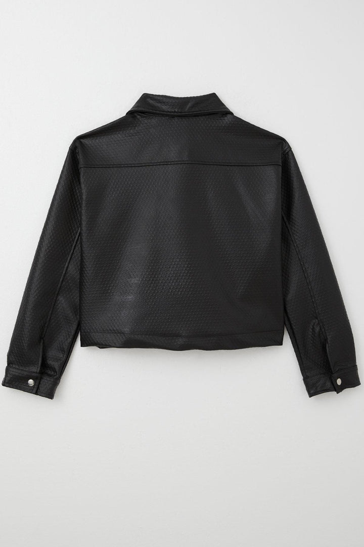 BRE Breeze Girl Child Leather Jacket Embossed Pattern Snap Fastener 94 Years, Black - Springville