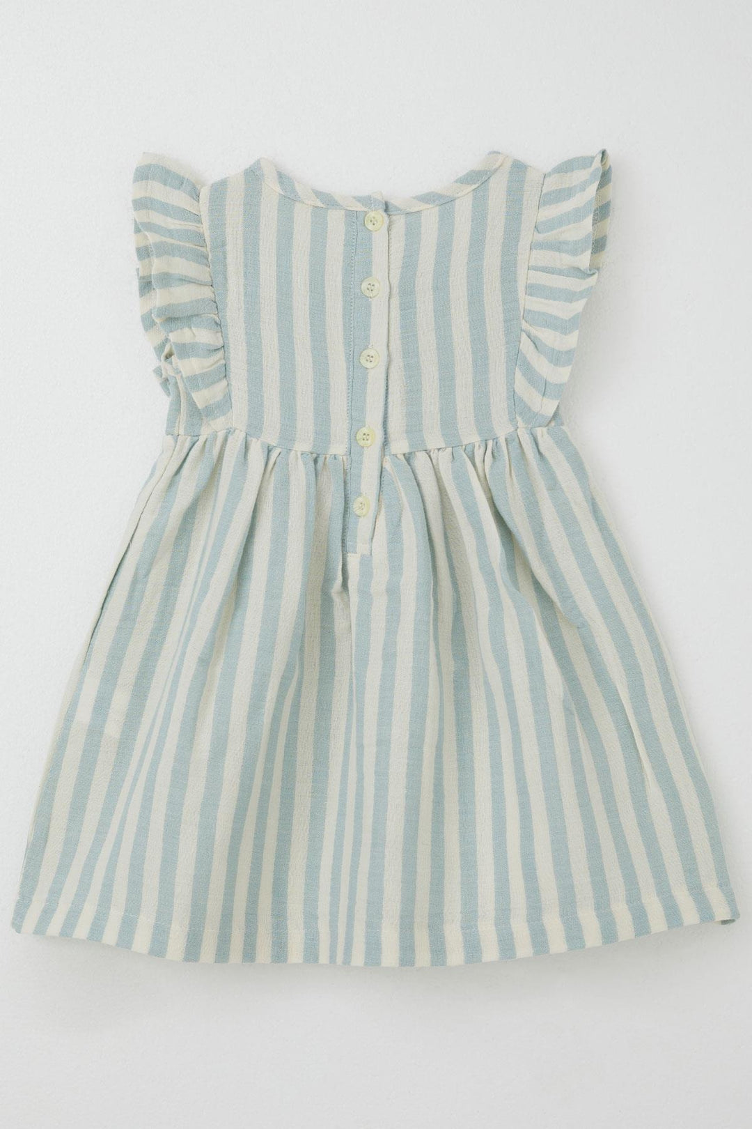 BRE Breeze Girl Dress with Back Button Detail and Frilly Sleeve, 3-8 Years, Beige - Trieste