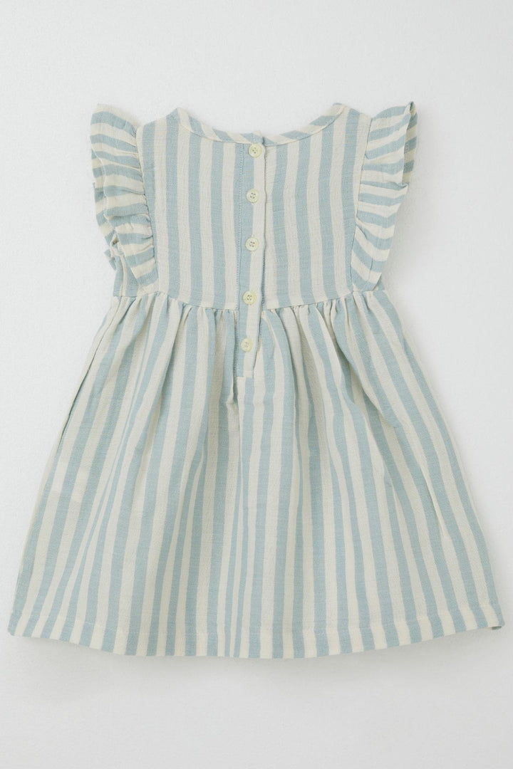 BRE Breeze Girl Dress with Back Button Detail and Frilly Sleeve, 3-8 Years, Beige - Trieste