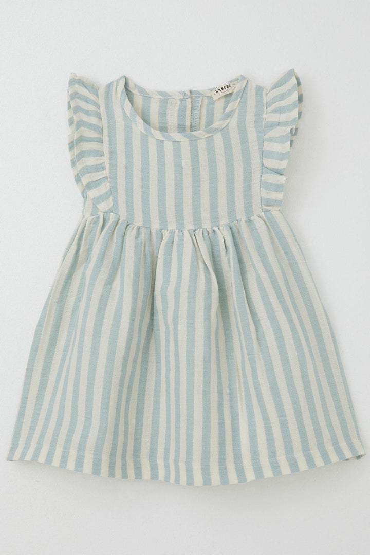 BRE Breeze Girl Dress with Back Button Detail and Frilly Sleeve, 3-8 Years, Beige - Trieste