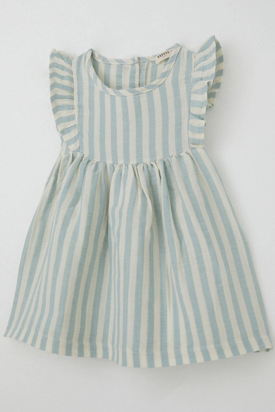 BRE Breeze Girl Dress with Back Button Detail and Frilly Sleeve, 3-8 Years, Beige - Trieste