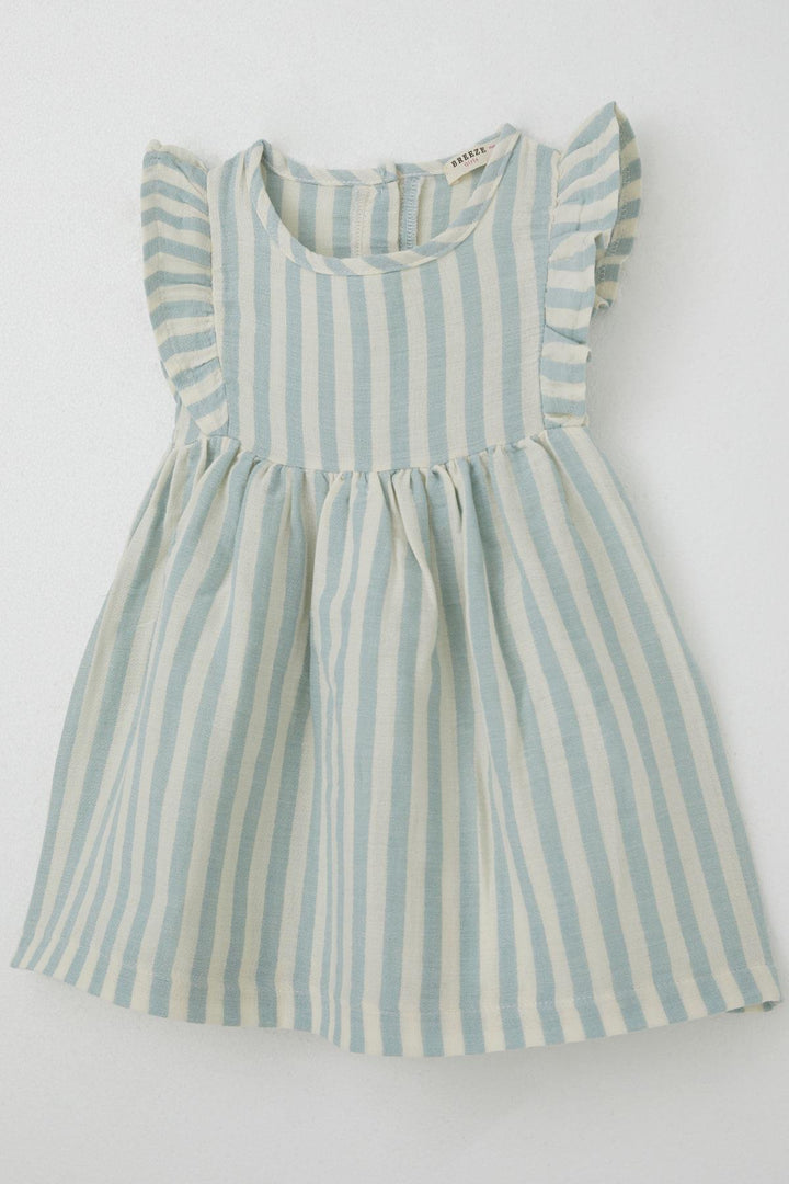 BRE Breeze Girl Dress with Back Button Detail and Frilly Sleeve, 3-8 Years, Beige - Trieste