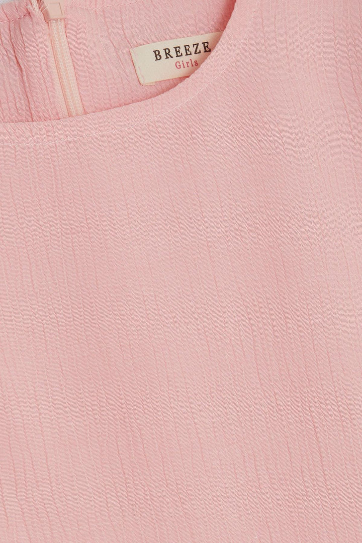 BRE Breeze Girl's Dress with Ruffles and Arm Detail, Back Zipper, 50 Years, Pink - Minden