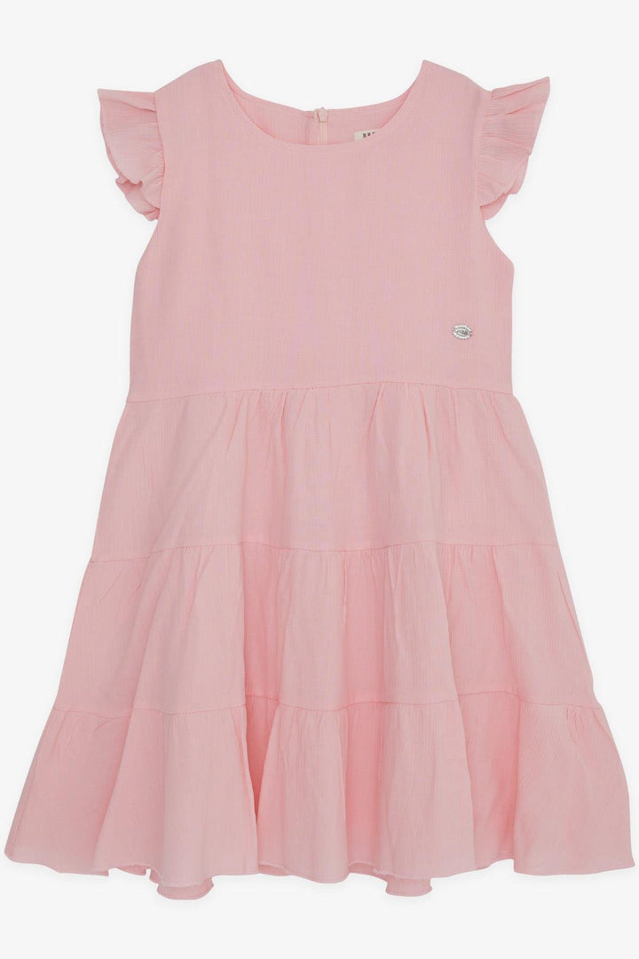 BRE Breeze Girl's Dress with Ruffles and Arm Detail, Back Zipper, 50 Years, Pink - Minden