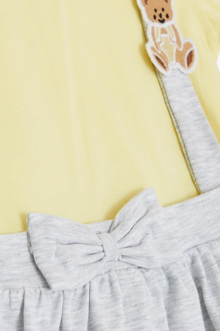 BRE Breeze Girl's Dress with Bear Accessory and Bow, 2-6 Years, Yellow - Marlborough