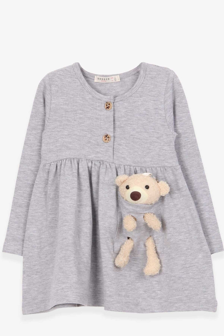 BRE Breeze Girl's Dress Bear Accessory Detailed 2-6 Years, Grey Melange - Everett