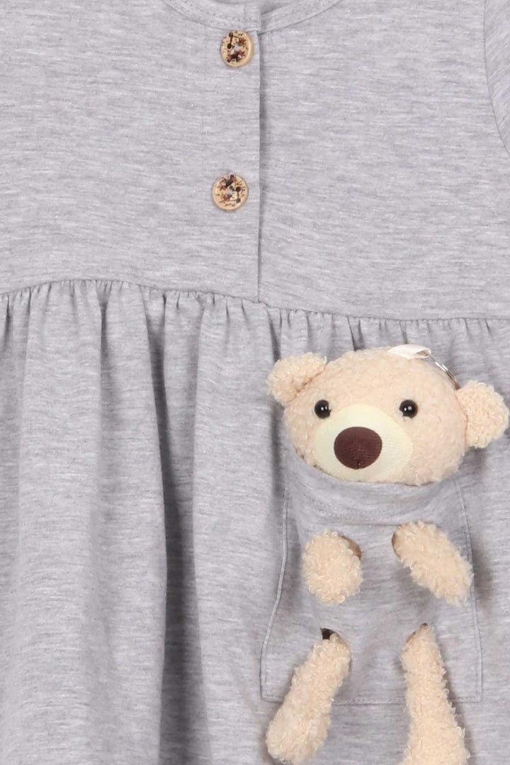 BRE Breeze Girl's Dress Bear Accessory Detailed 2-6 Years, Grey Melange - Everett