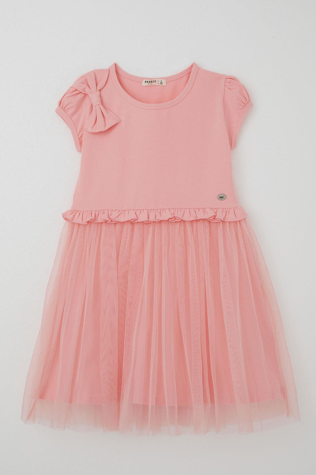 BRE Breeze Girl's Dress with Ruffle Detail on Waist, Bow Accessory on Shoulder, 4-8 Years, Pink - Ciudad Nezahualcóyotl