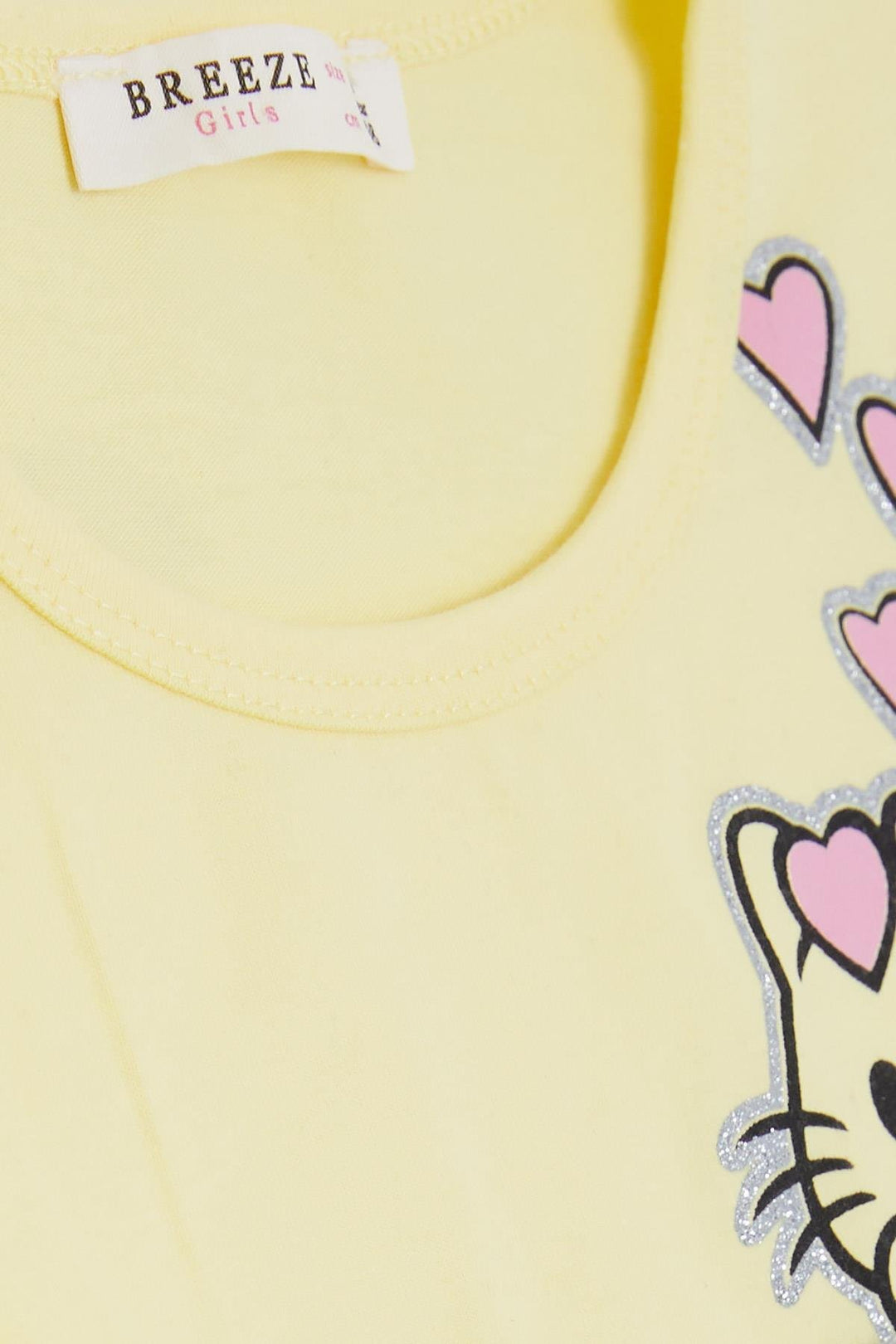 BRE Breeze Girl's Dress with Pocket, Glittery Cat Print, 1.5-5 Years, Yellow - Utrera