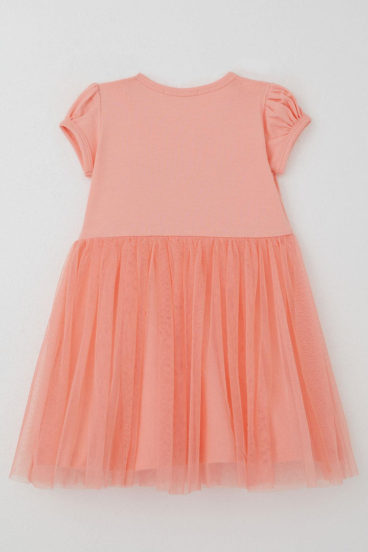BRE Breeze Girl Dress Flower Printed Tulle with Bow Detail 1.5-5 Years, Salmon - Leeuwarden