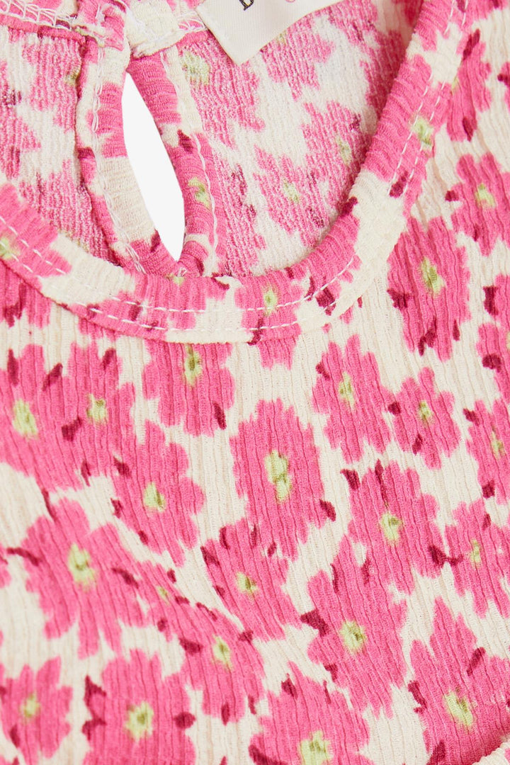 BRE Breeze Girl's Dress with Flower Patterned Bow, 3-8 Years, Pink - Aranjuez