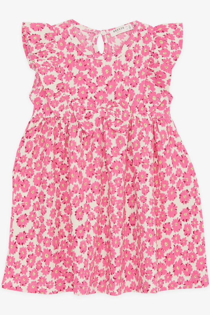 BRE Breeze Girl's Dress with Flower Patterned Bow, 3-8 Years, Pink - Aranjuez