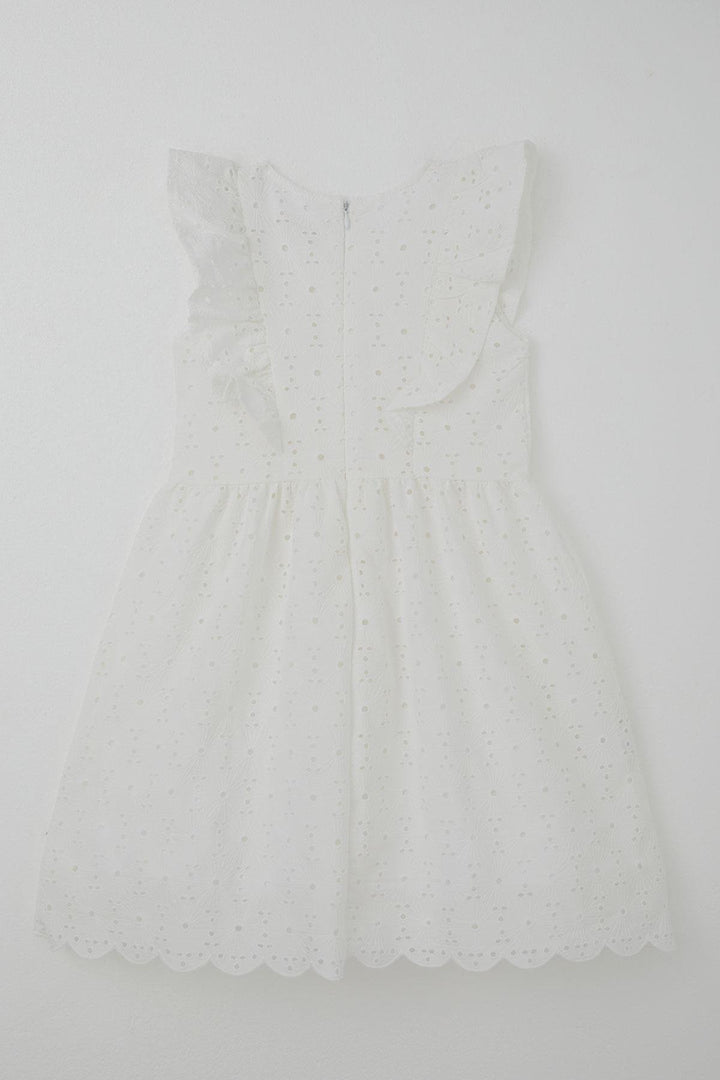 BRE Breeze Girl's Dress with Flower Embroidery, Lace Ruffle Detail, Back Zipper, 72 Years, Ecru - Lake Havasu City