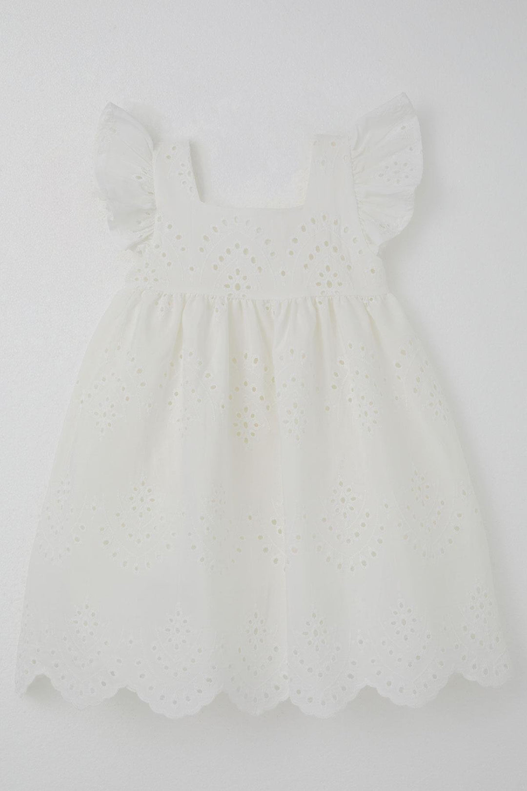 BRE Breeze Girl's Dress with Flower Embroidery, Back Zipper, 3-8 Years, Ecru - Meoqui