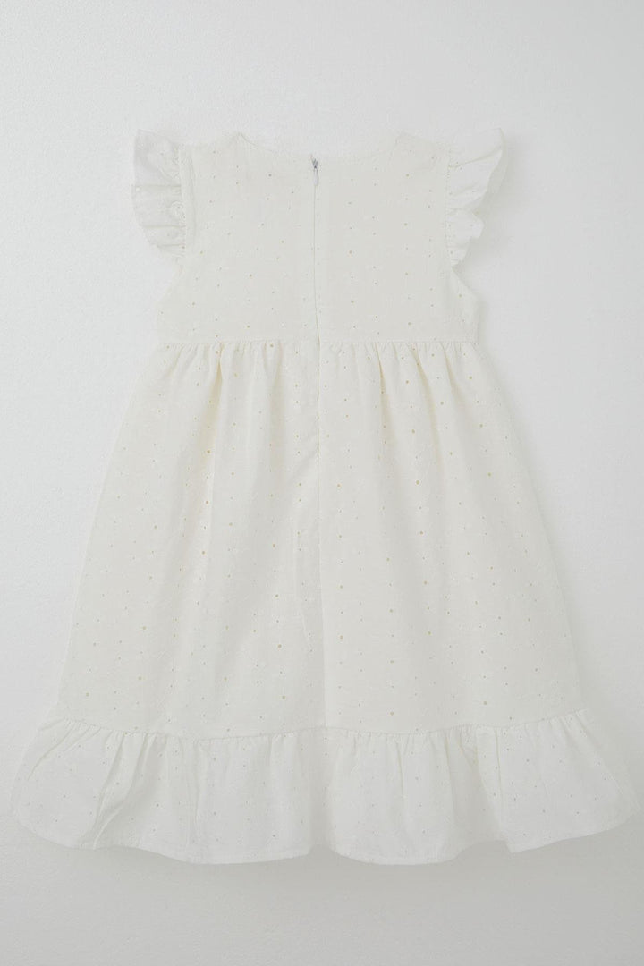 BRE Breeze Girl's Dress with Flower Embroidery and Patch Detail, 4-9 Years, Ecru - Porirua