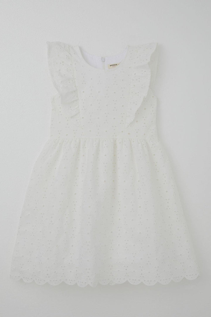 BRE Breeze Girl's Dress with Flower Embroidery, Lace Ruffle Detail, Back Zipper, 72 Years, Ecru - Lake Havasu City