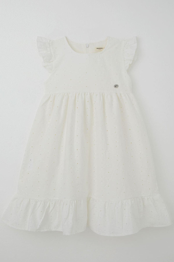 BRE Breeze Girl's Dress with Flower Embroidery and Patch Detail, 4-9 Years, Ecru - Porirua