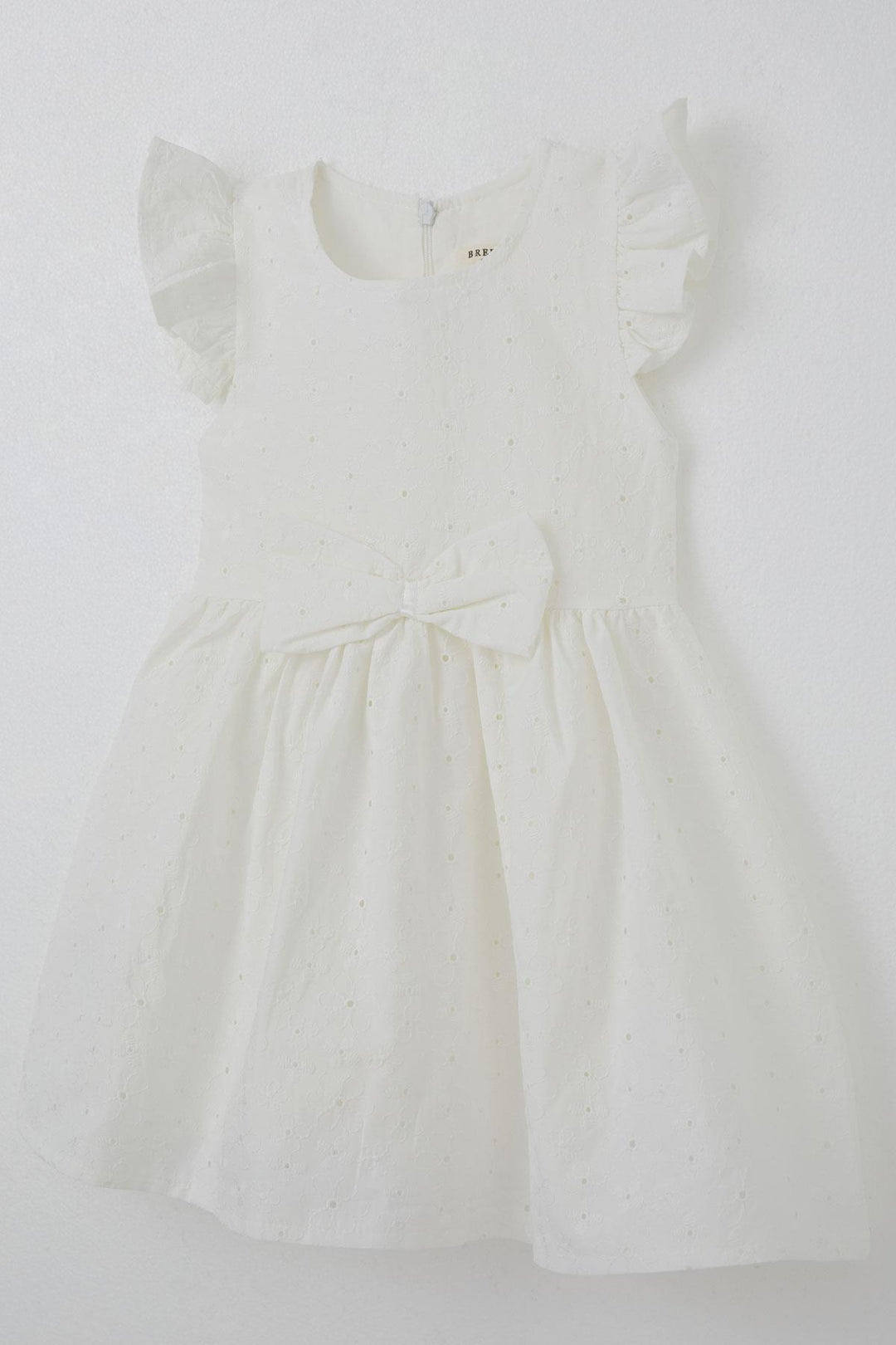 BRE Breeze Girl's Dress with Flower Embroidery and Bow Accessory, 2-6 Years, Ecru - Ameca