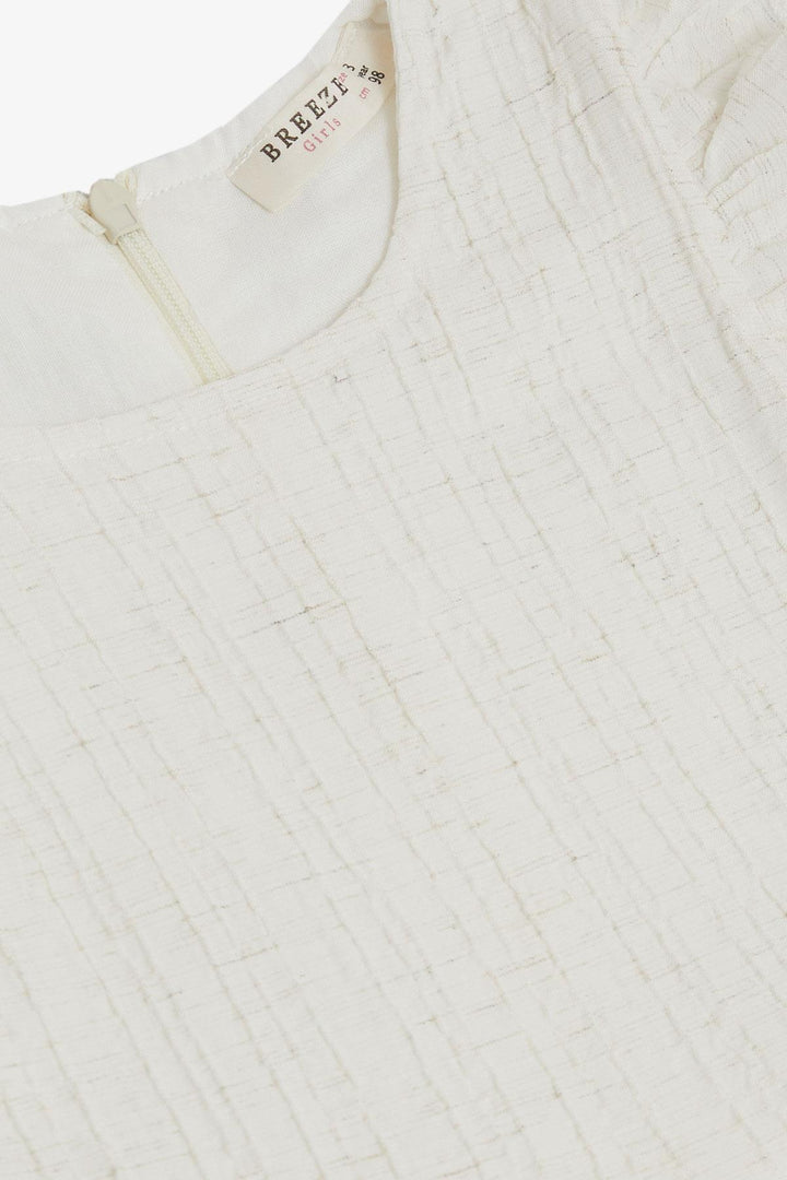 BRE Breeze Girl's Dress with Bow Sleeves Frilled 3-7 Years, Ecru - Enerhodar